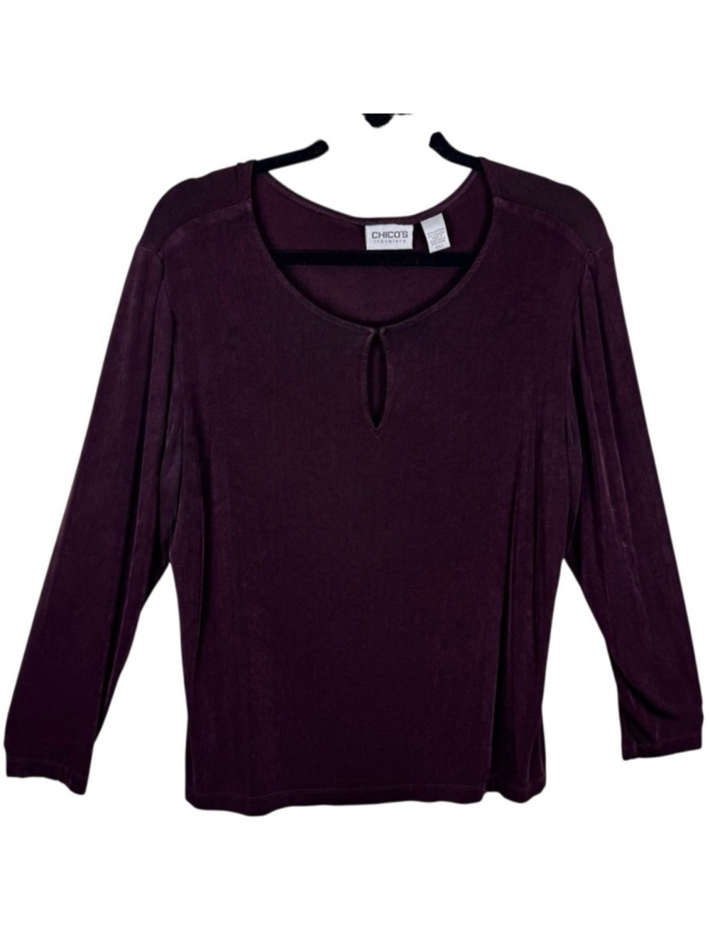 Chico's Travelers Burgundy Long Sleeve Stretchy Wrinkle Resistant Blouse Size XL